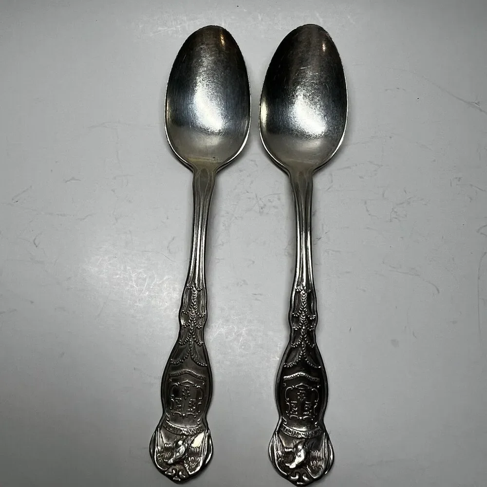 Lot of 2 Vintage Wm Rogers & Son AA Connecticut State Souvenir Spoons Eagle Seal